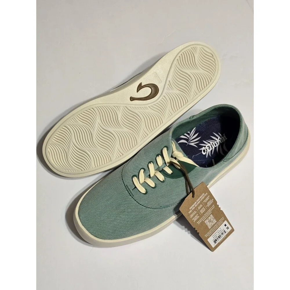 Olukai Tradewind Men's 10 Canvas Lace Up Boat Beach Sneakers Drop-In Heel Green